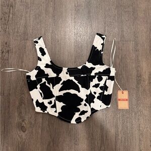Chic Black and White Cow Print Crop Top